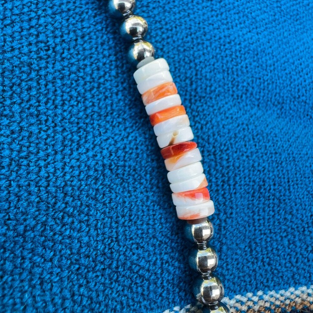 Sterling Silver & Spiny Oyster Beaded Necklace New - Picture 7 of 13
